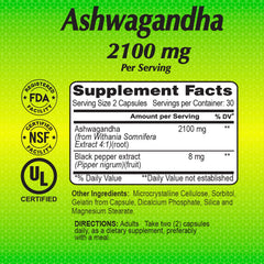 ALFA VITAMINS Ashwagandha packaging displays allergen-free and soy-free attributes.