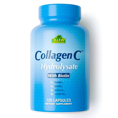 ALFA VITAMINS Premium Collagen Hydrolysate bottle supports skin elasticity.