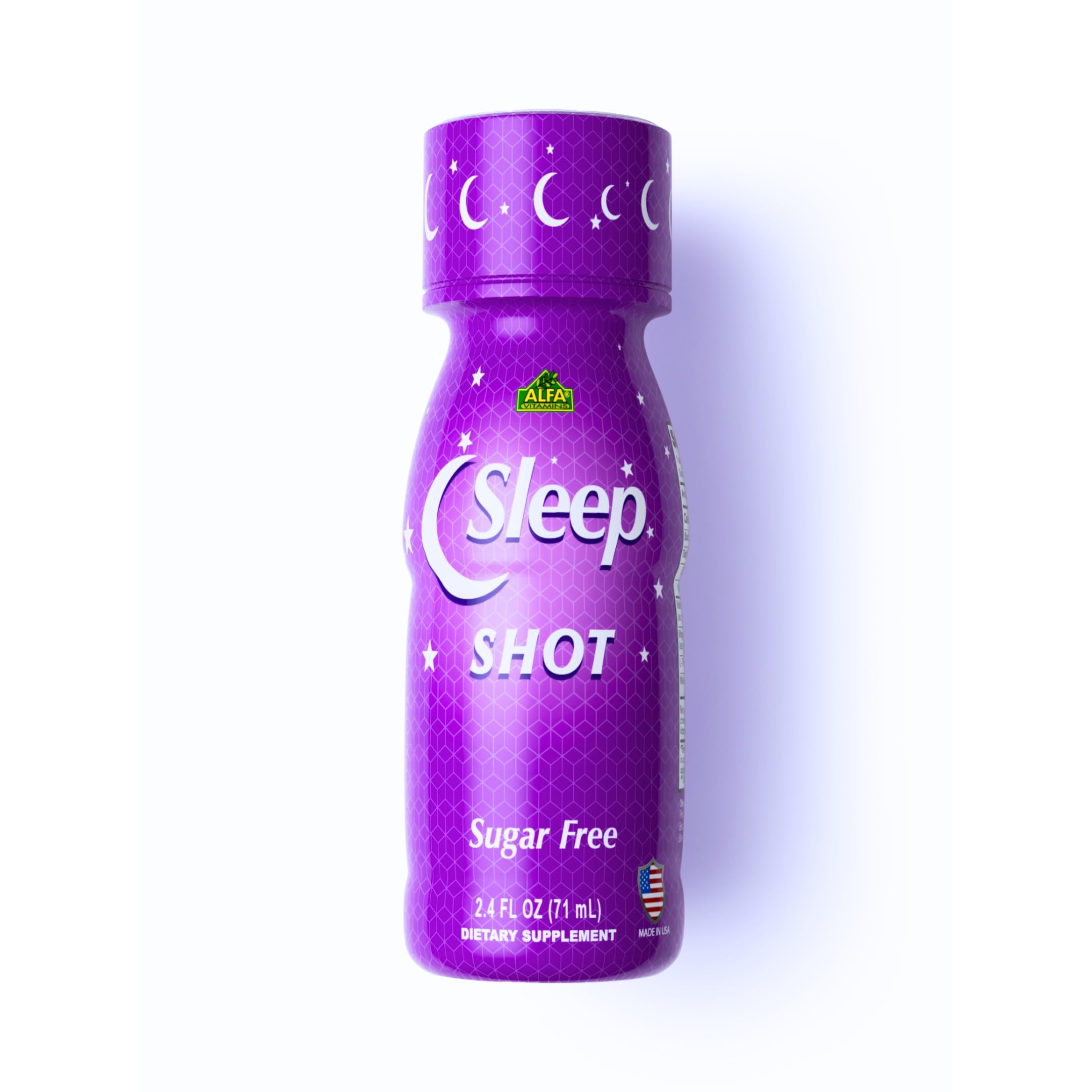 ALFA VITAMINS Sleep Shot passionflower imagery suggesting relaxation.