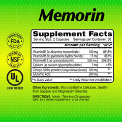 ALFA VITAMINS Memorin capsules close-up highlighting memory support potential