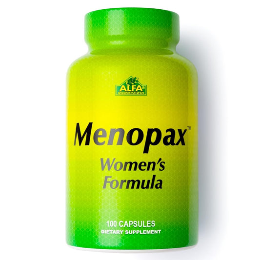 ALFA VITAMINS Menopax bottle offers convenient daily menopause support
