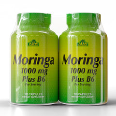 ALFA VITAMINS Moringa B6 bottle with capsules for daily energy and nourishment.