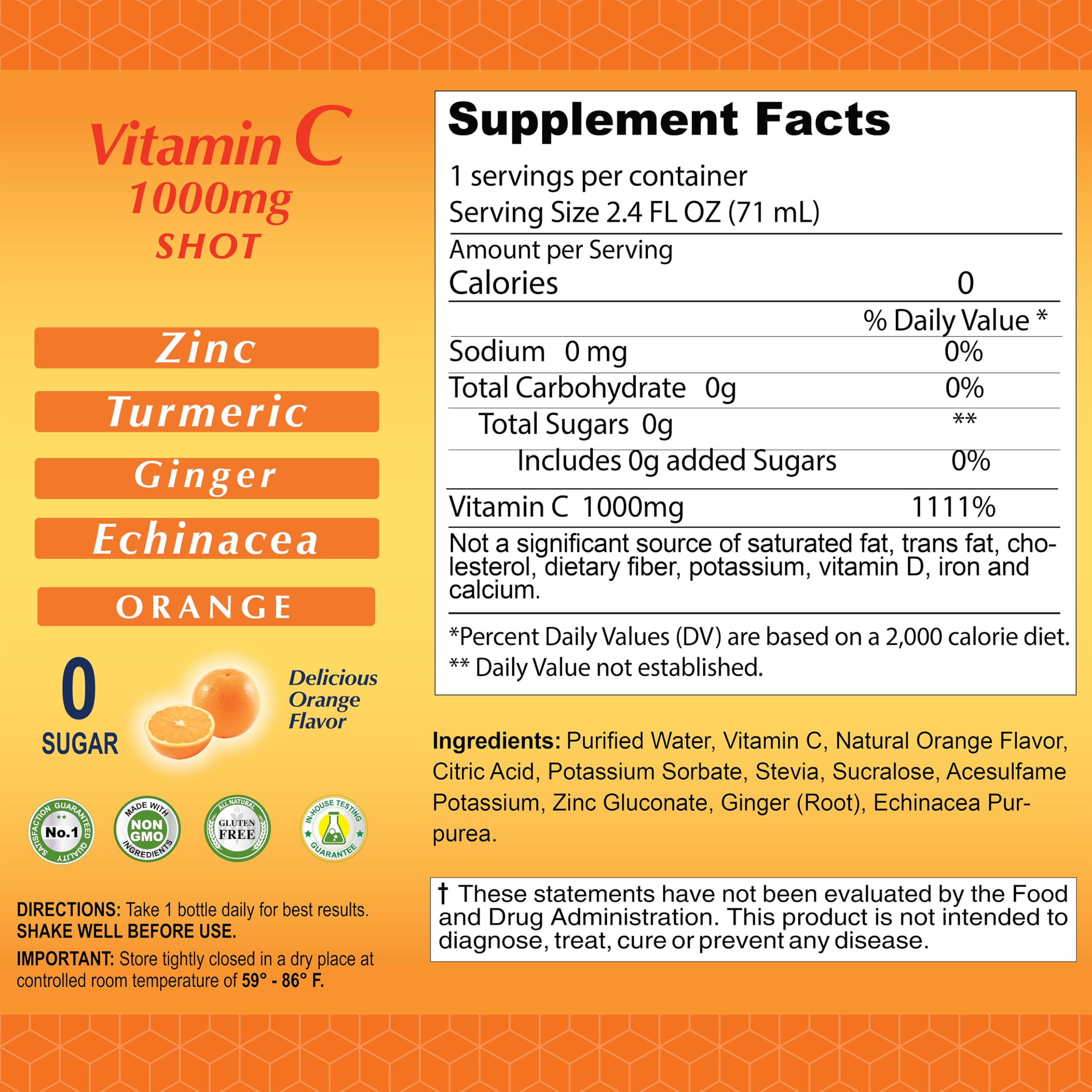 ALFA VITAMINS orange flavored Vitamin C Shot glass with splash