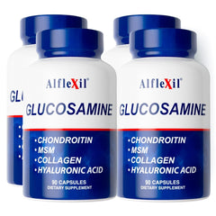ALFLEXIL bottle front label showcasing the 4-in-1 joint support formula for everyday mobility