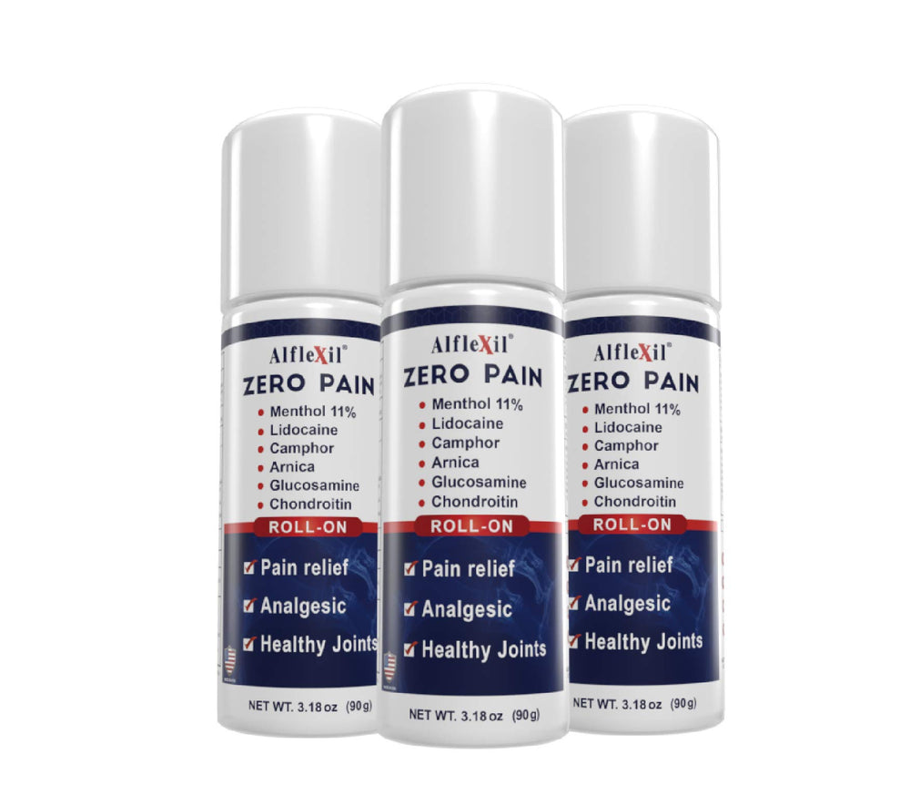 ALFLEXIL Pain Relief Roll-On Bottle: cooling comfort for temporary aches after workouts.