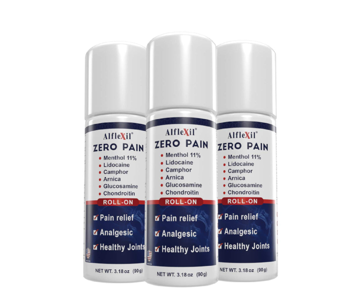 ALFLEXIL Pain Relief Roll-On Bottle: cooling comfort for temporary aches after workouts.