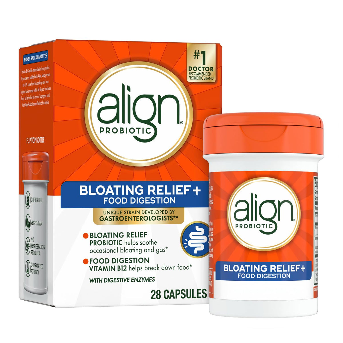 Align Bloating Relief bottle supports occasional bloating and comfortable digestion.