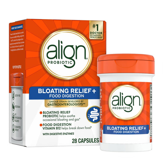 Align Bloating Relief bottle supports occasional bloating and comfortable digestion.