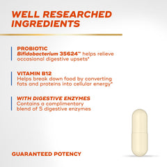 Align Digestive Enzyme Blend capsule showcases enzymes aiding digestion of fats and proteins.