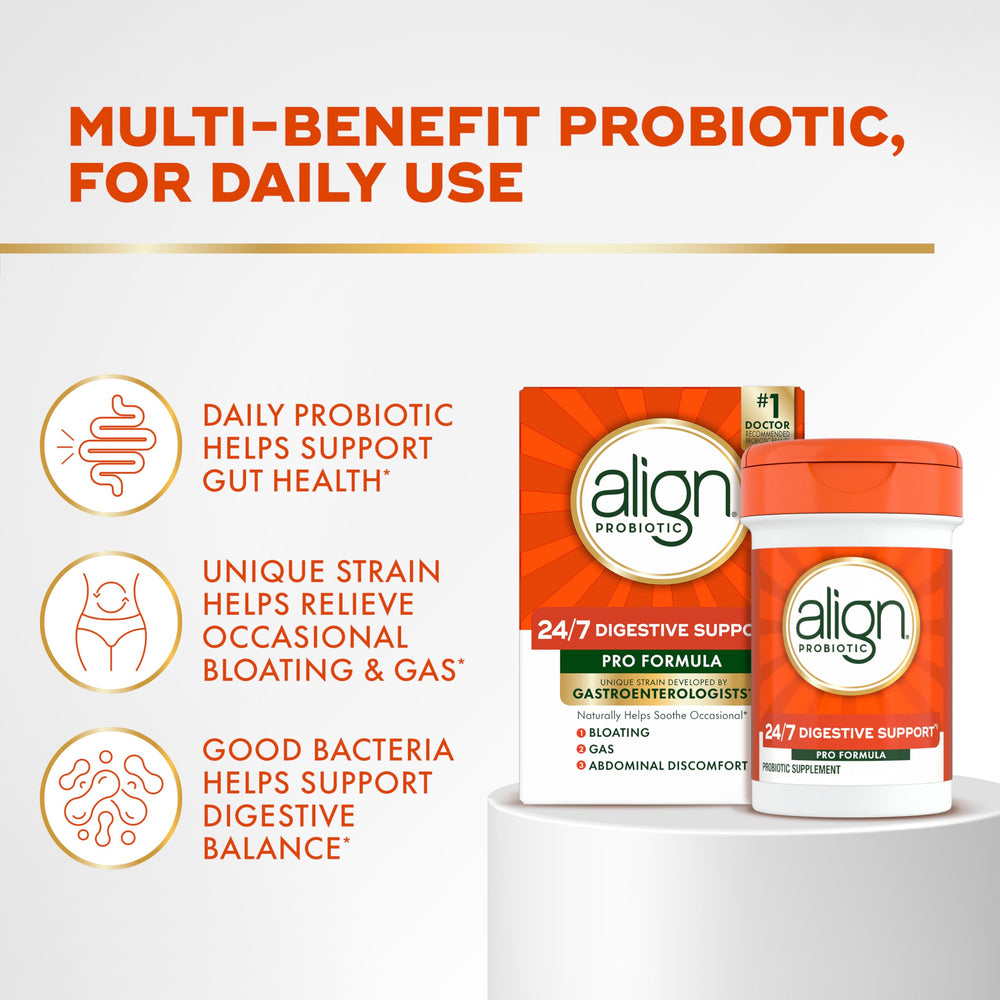 Label detail on Align Pro Formula showing gluten-free and vegetarian notes.