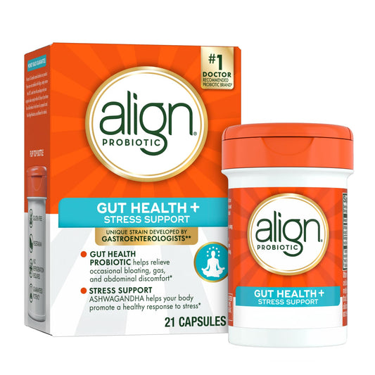 Align Probiotic bottle-front for daily gut balance and calm focus.