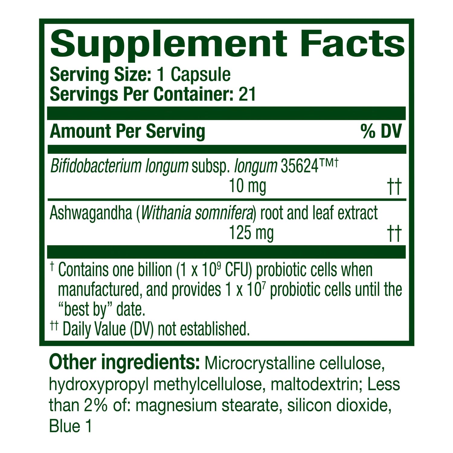 Align Probiotic daily-dosing graphic showing one capsule per day.