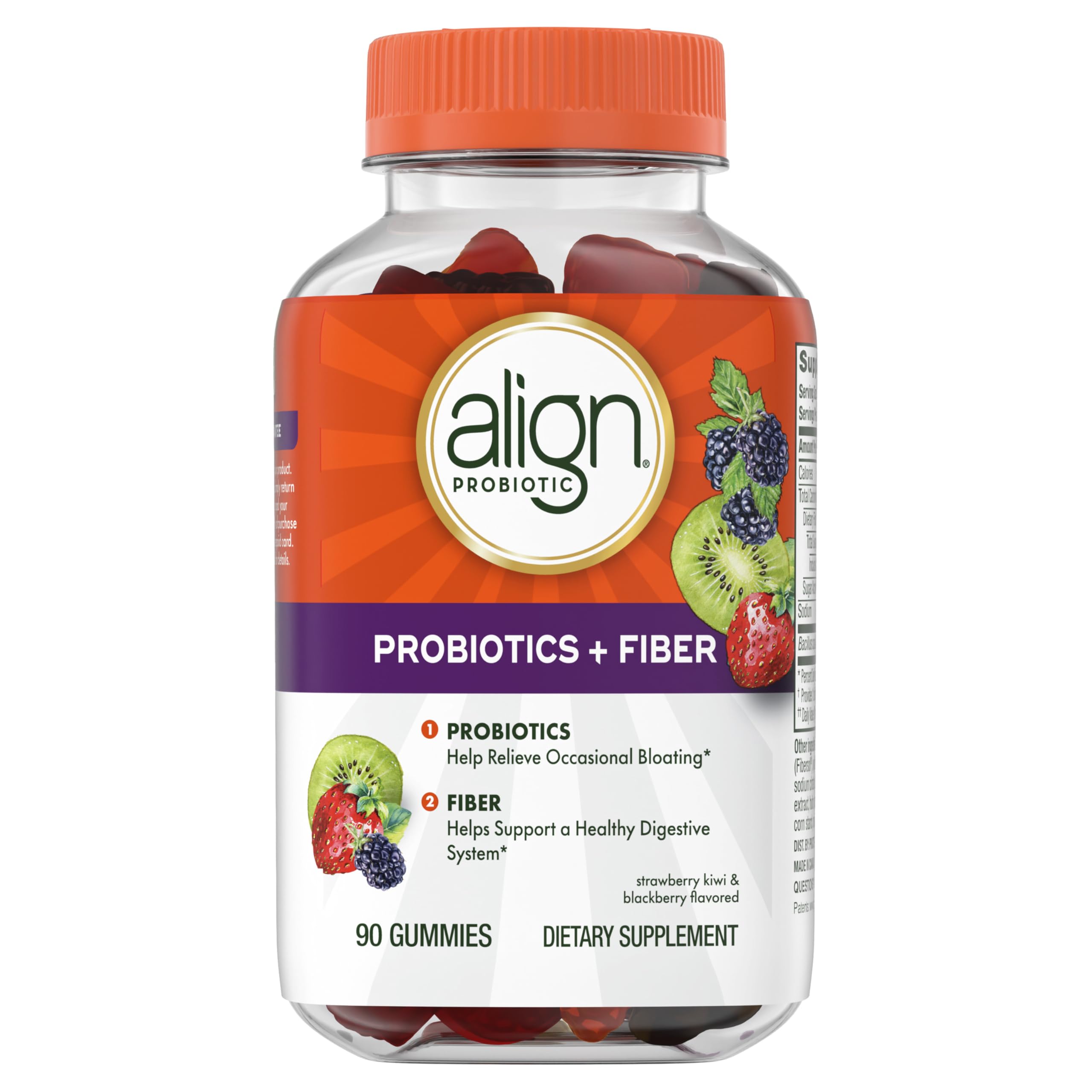 Align Probiotic + Fiber Gummies 90-count bottle for easy ongoing use.