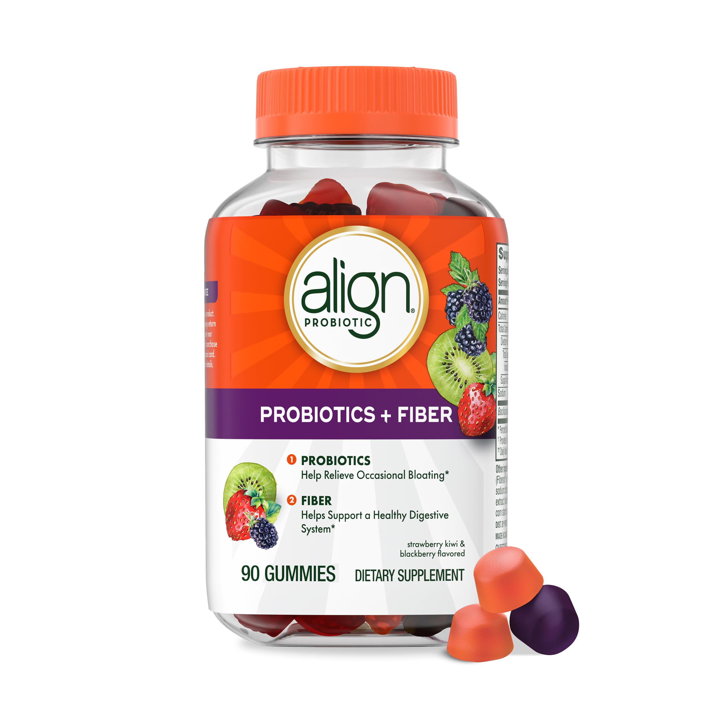 Align Probiotic + Fiber Gummies bottle front for daily digestive support.