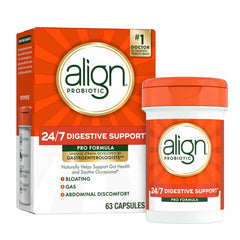 Align Pro Formula bottle shows easy to swallow capsules for daily digestive balance
