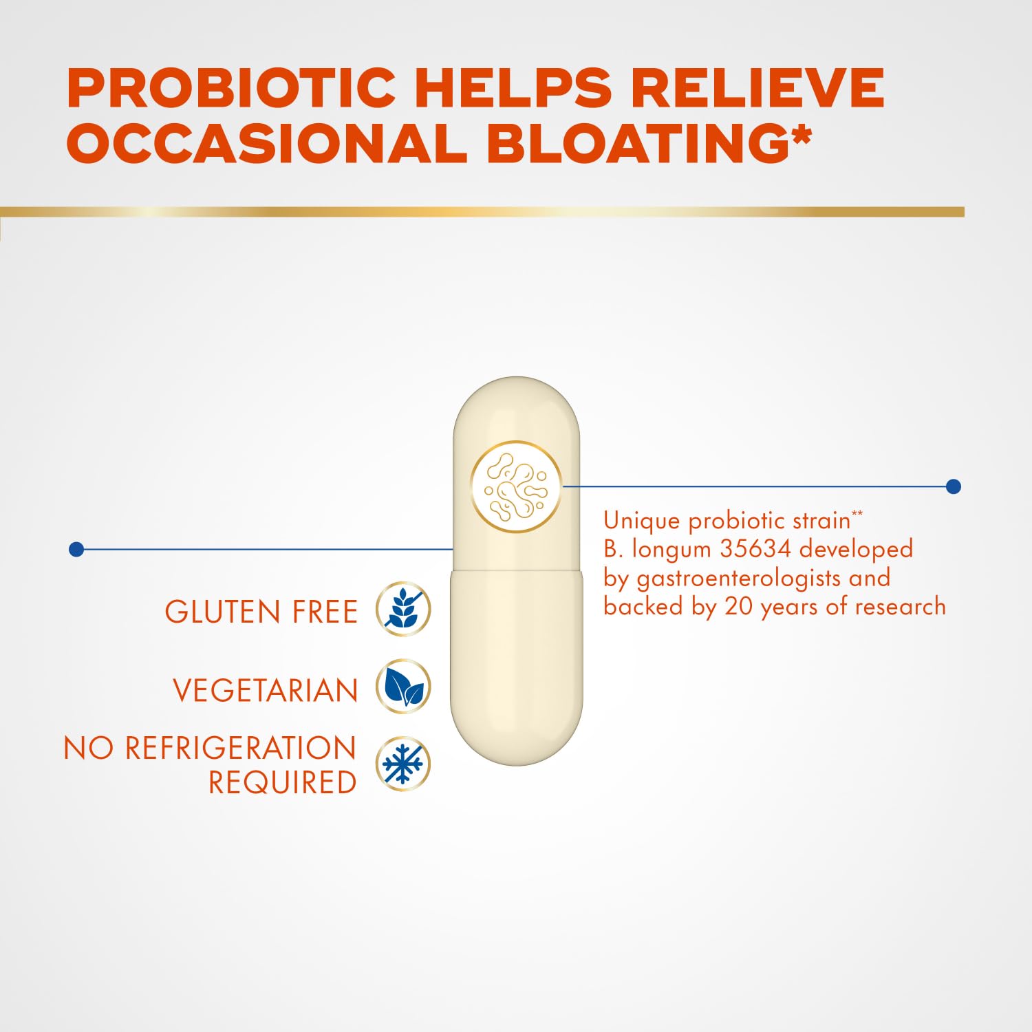 Align Vegetarian and gluten-free probiotic bottle emphasizes dietary compatibility.