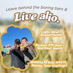 Alio Cookie Dough Bar ingredients spread, highlights allergen-free vegan protein sources