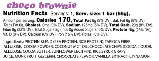 Alio Choco Brownie ingredient closeup highlights vegan, non-GMO nutrients