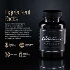 Alitura Revitalize capsules closeup highlights clean-label blend for focus and vitality