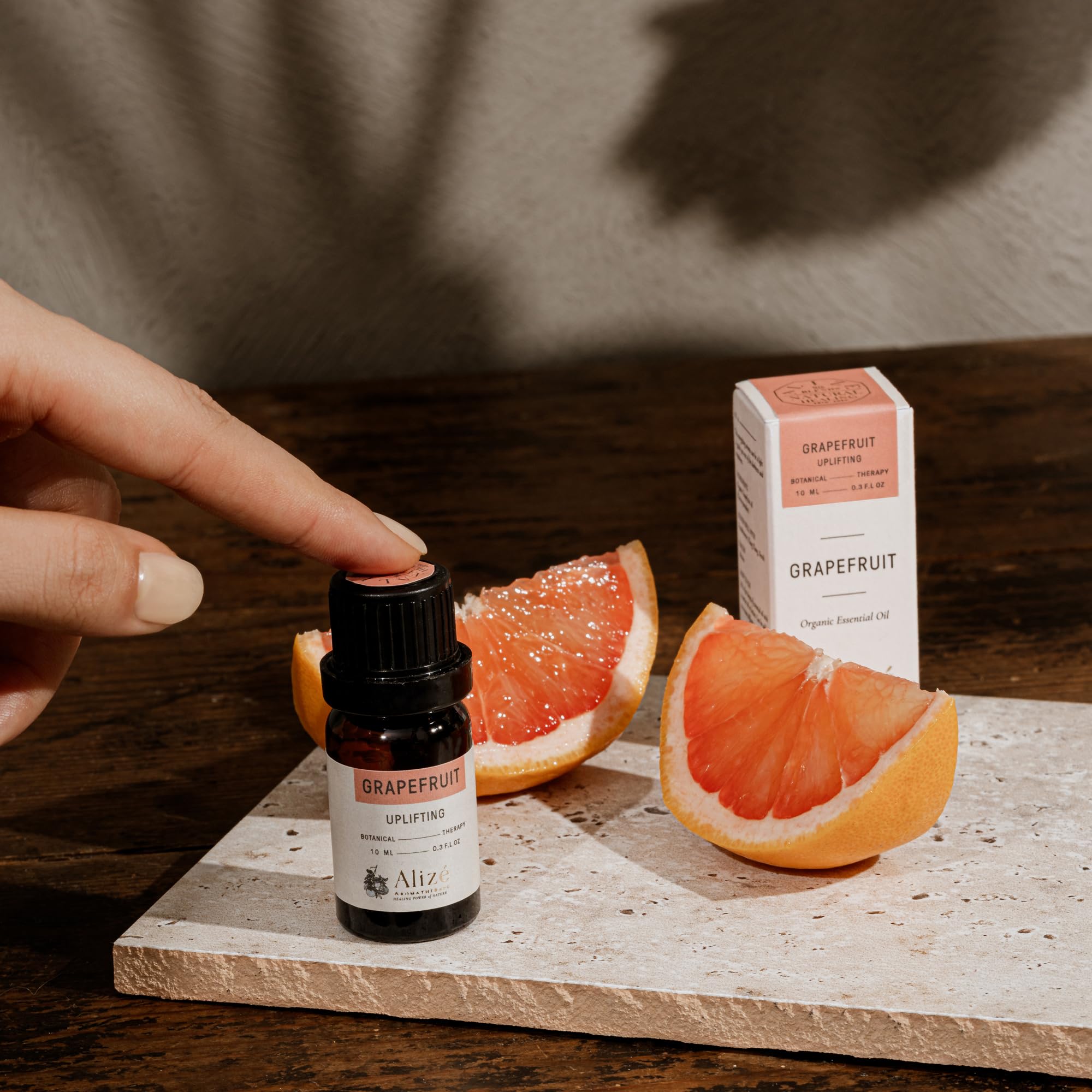 Grapefruit essential oil with Mexican origin on packaging