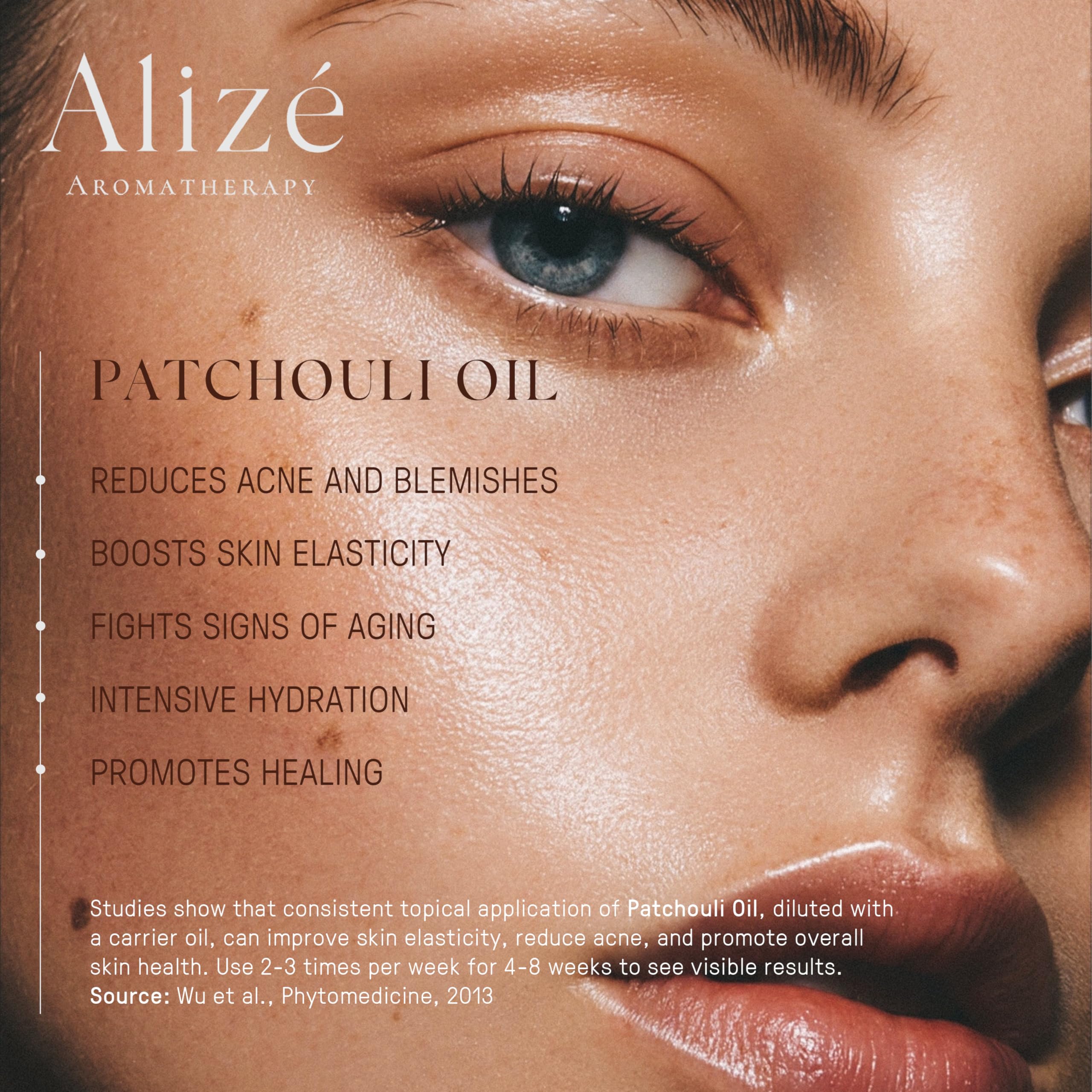 USDA Organic patchouli oil by Alizé Aromatherapy for eco-friendly diffusing.