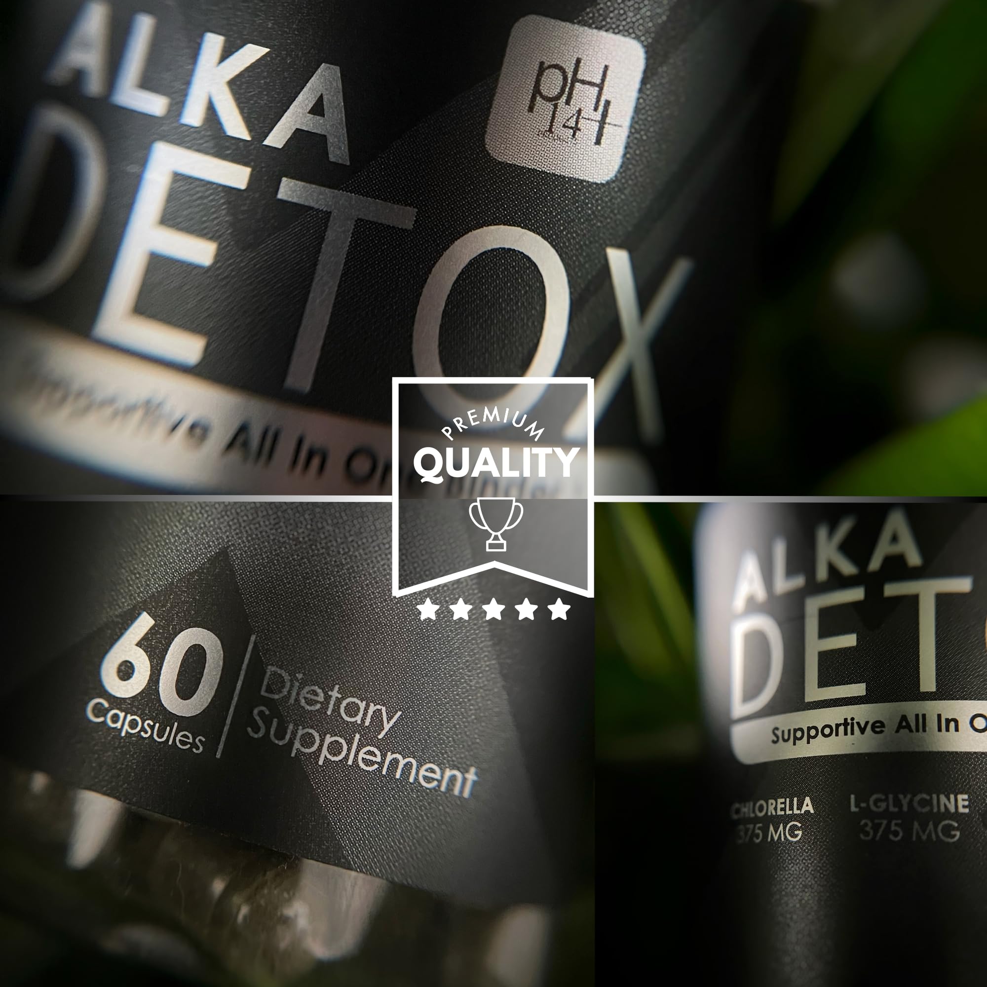 AlkaDetox visual of chlorella-dandelion ingredients signals natural support