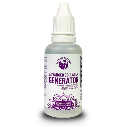 Alkaline for Life Advanced Collagen Generator liquid drops in a bottle support skin, hair, and nails