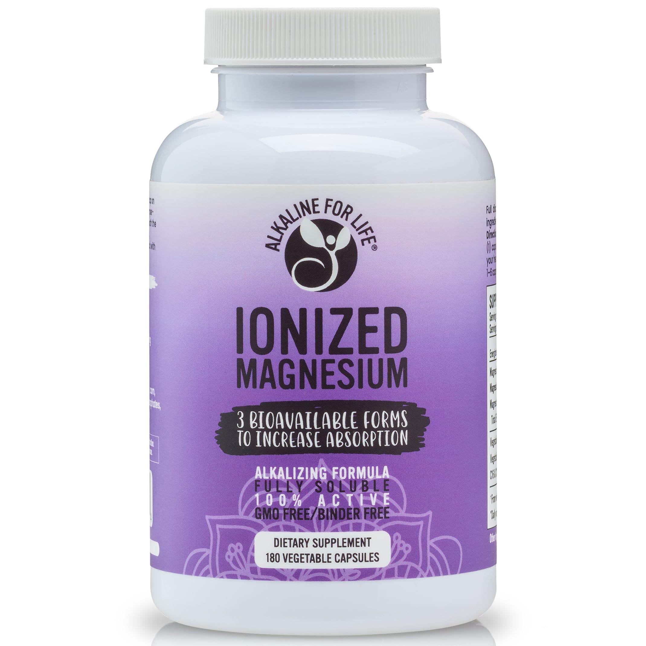 Alkaline for Life Ionized Magnesium bottle, easy-to-swallow capsules for daily support.