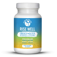 Alkaline for Life Rise Well B12 lozenge bottle label highlights active hydroxocobalamin.