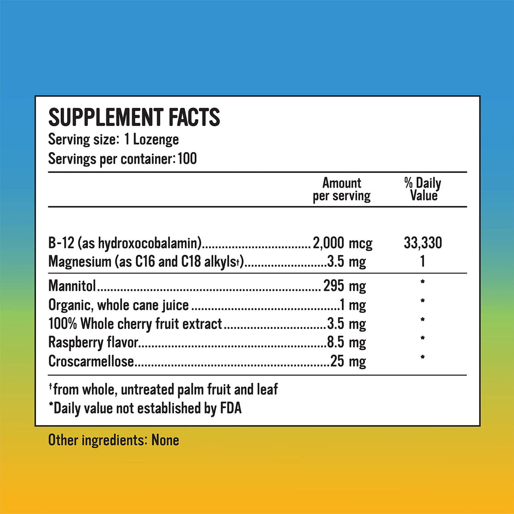 Alkaline for Life Rise Well B12 lozenge close-up underlines sublingual absorption.