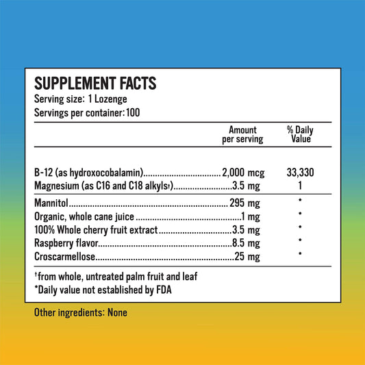 Alkaline for Life Rise Well B12 lozenge close-up underlines sublingual absorption.