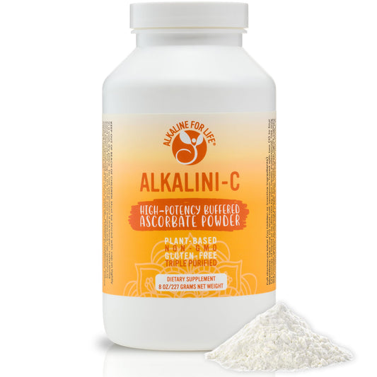 Alkalini-C bottle front showing premium buffered vitamin C for daily immune support.