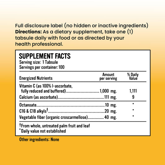 Alkalini-C Tabs bottle label highlights corn-free, non-GMO plant-based nutrients