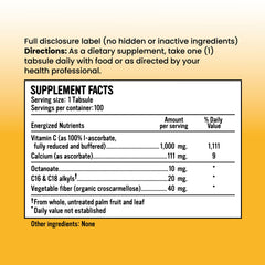Alkalini-C Tabs bottle label highlights corn-free, non-GMO plant-based nutrients