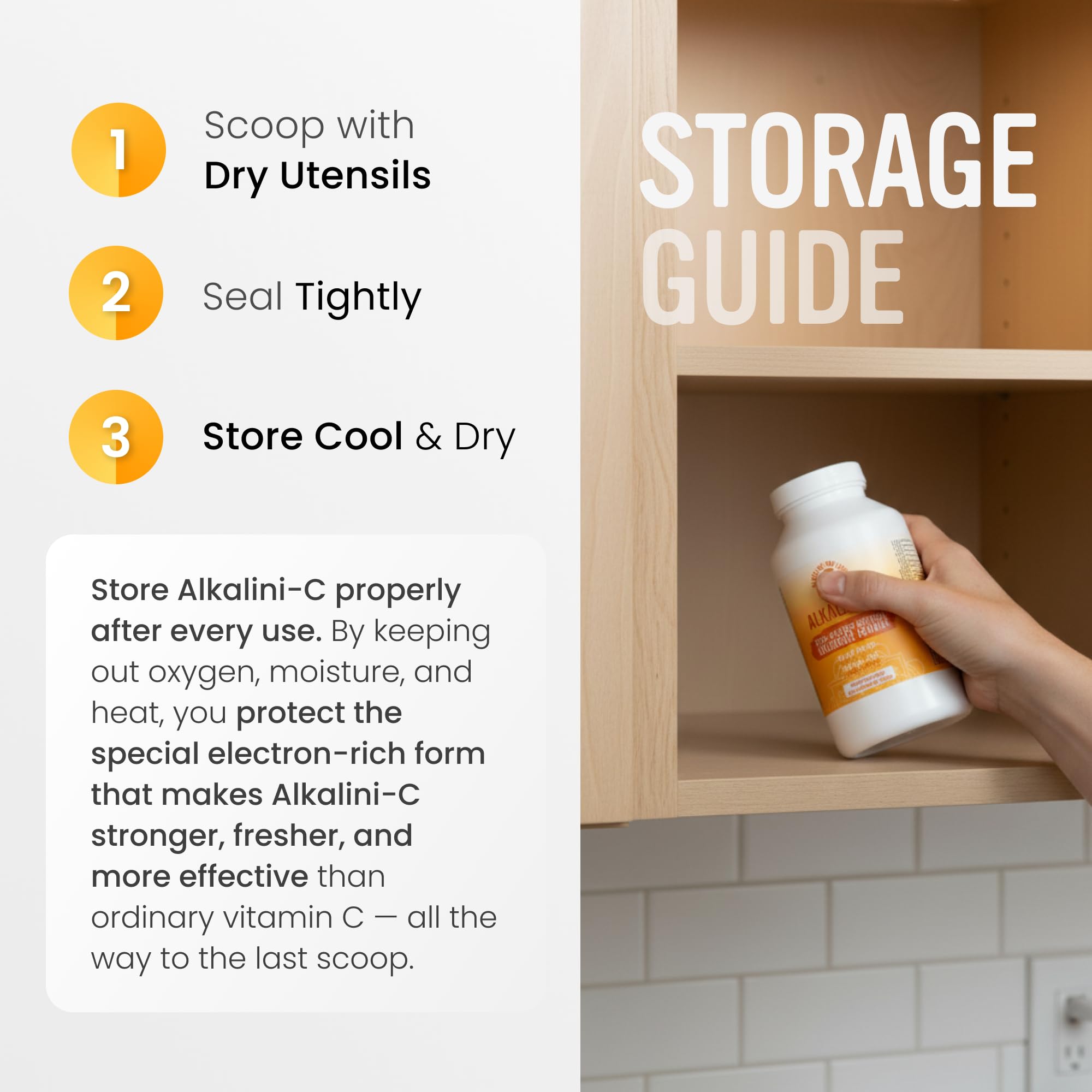Alkalini-C usage-mix-in-drink image showing simple incorporation into beverages.