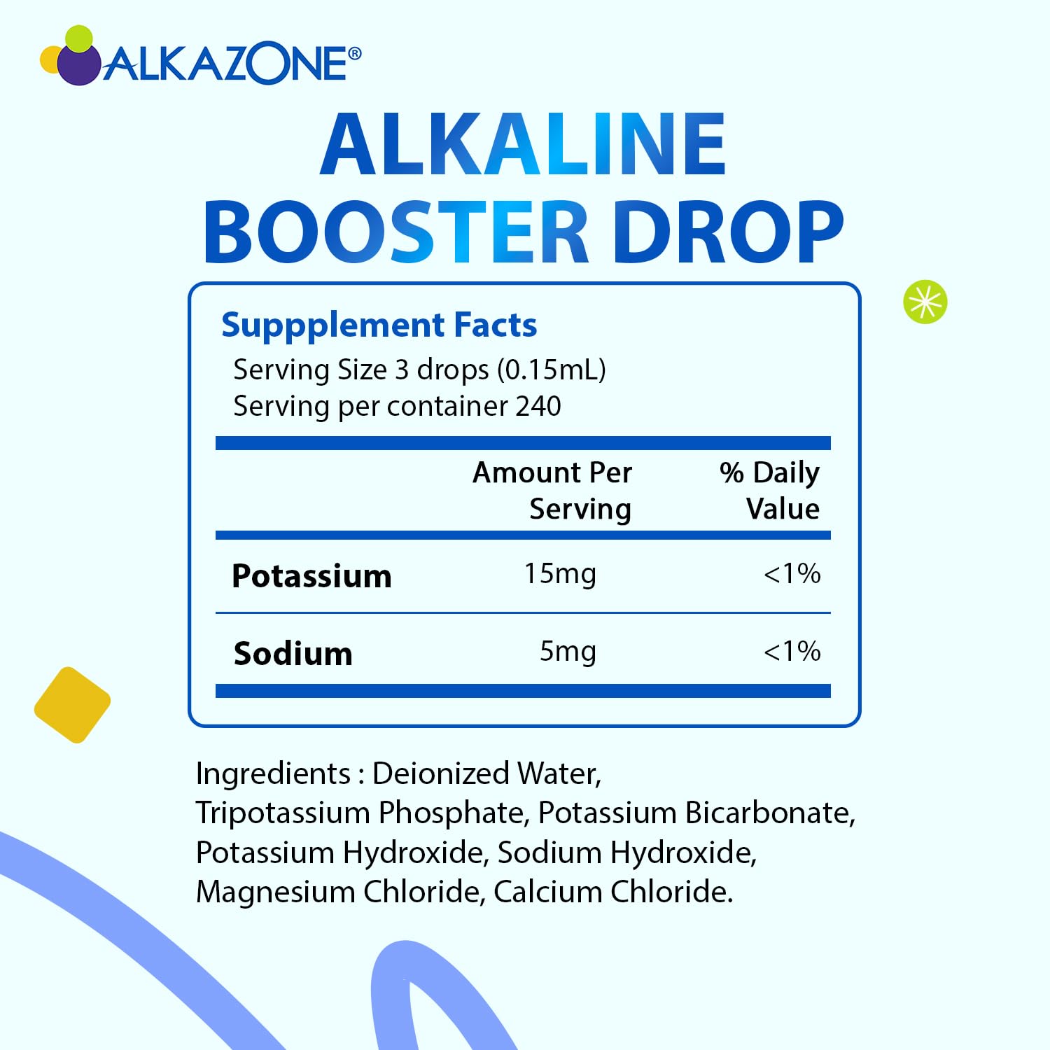Alkazone alkaline mineral drops poured into a glass for mineral balance.