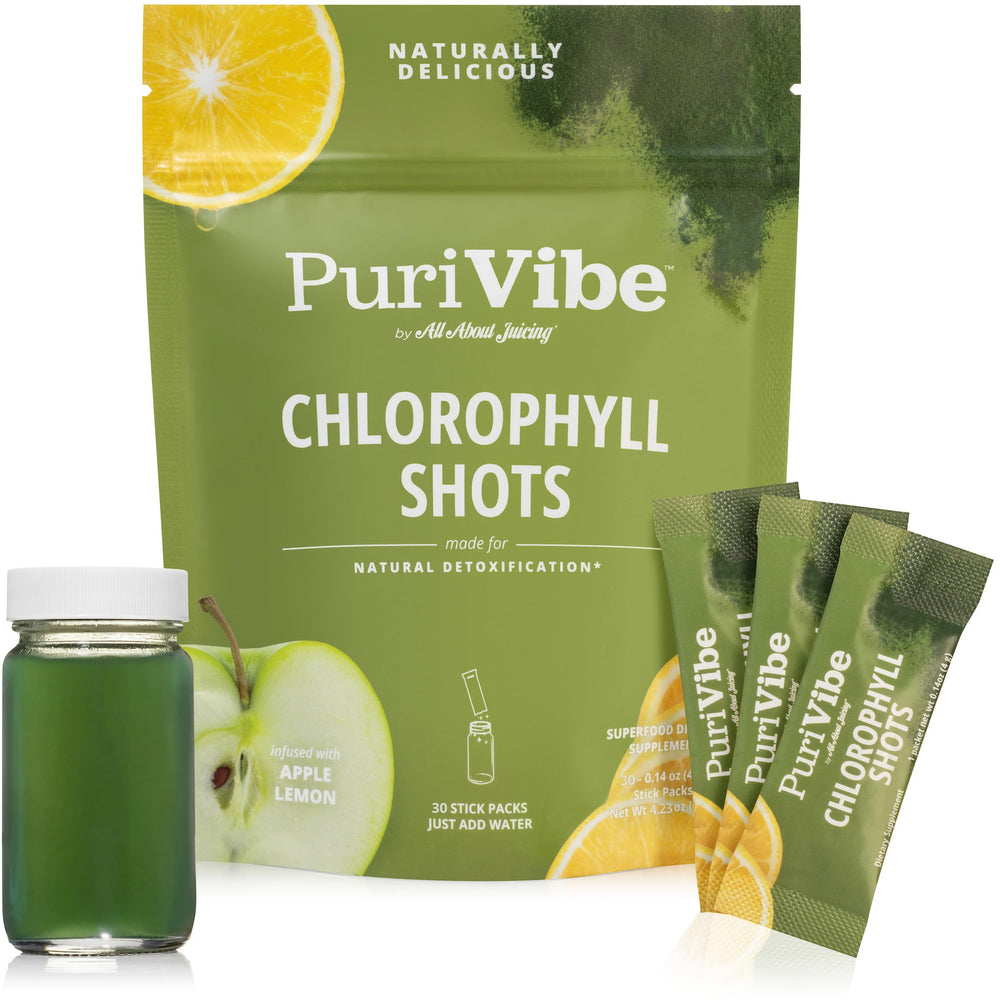 All About Juicing chlorophyll green shot bottle for on-the-go detox