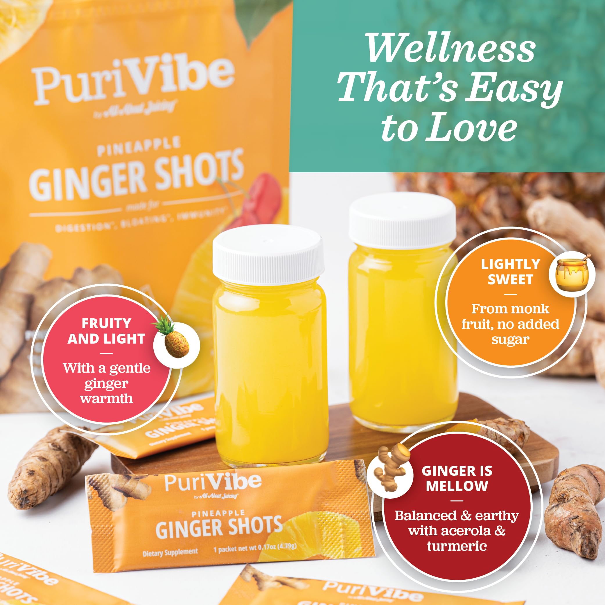 All About Juicing ginger-turmeric-pineapple stick pack for quick digestion support on busy days.