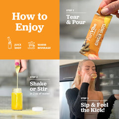 All About Juicing glass-ginger-shot pour highlights refreshing zing