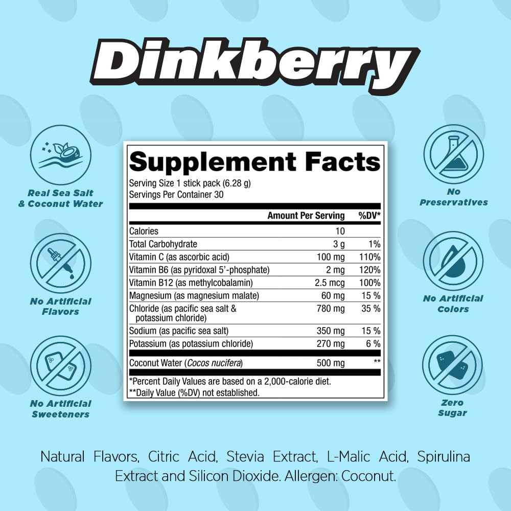 ALL DAY Vitality dinkberry sticks with multiple packets for convenient on-the-go hydration.