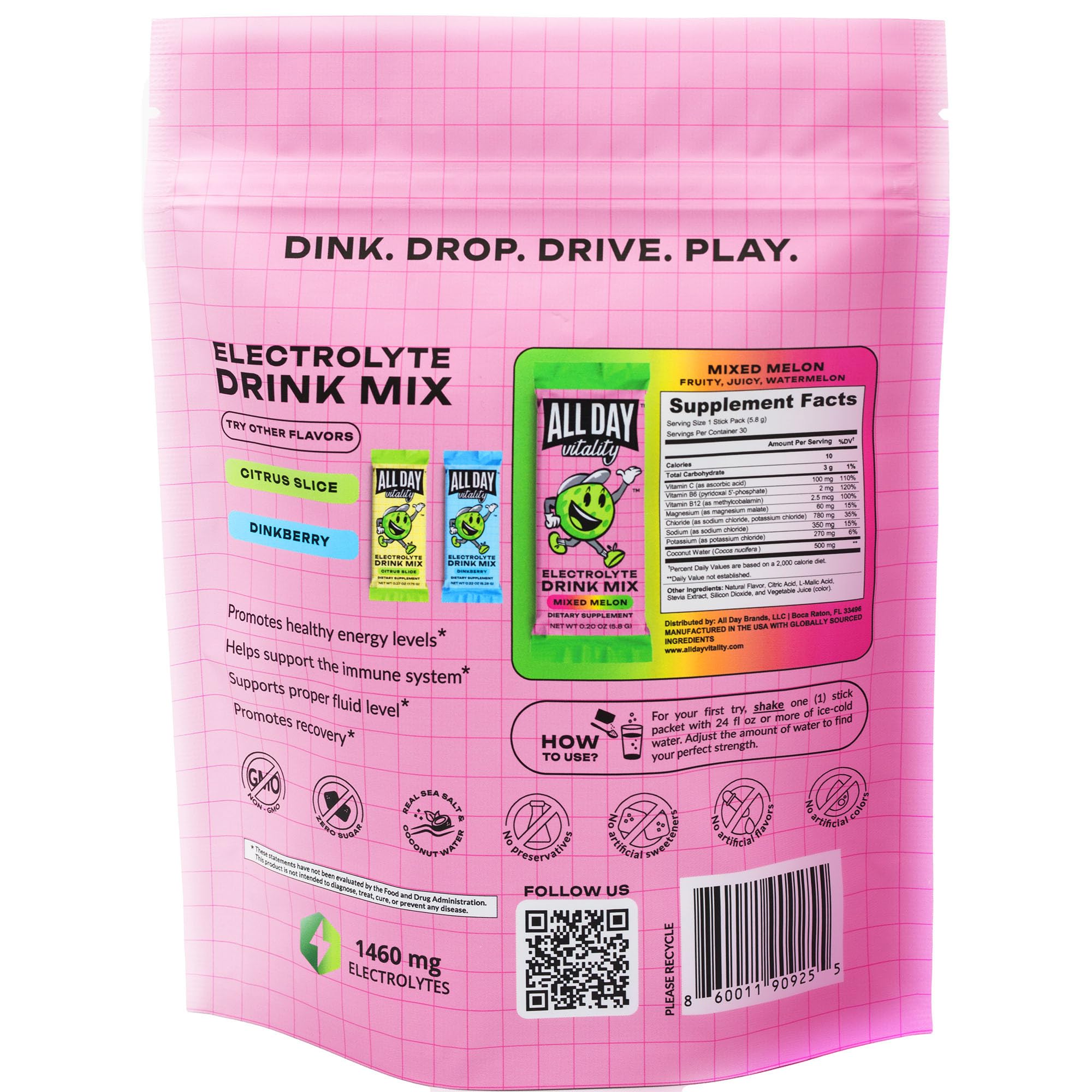 Natural ingredients like sea salt, coconut water, and vitamins inside.