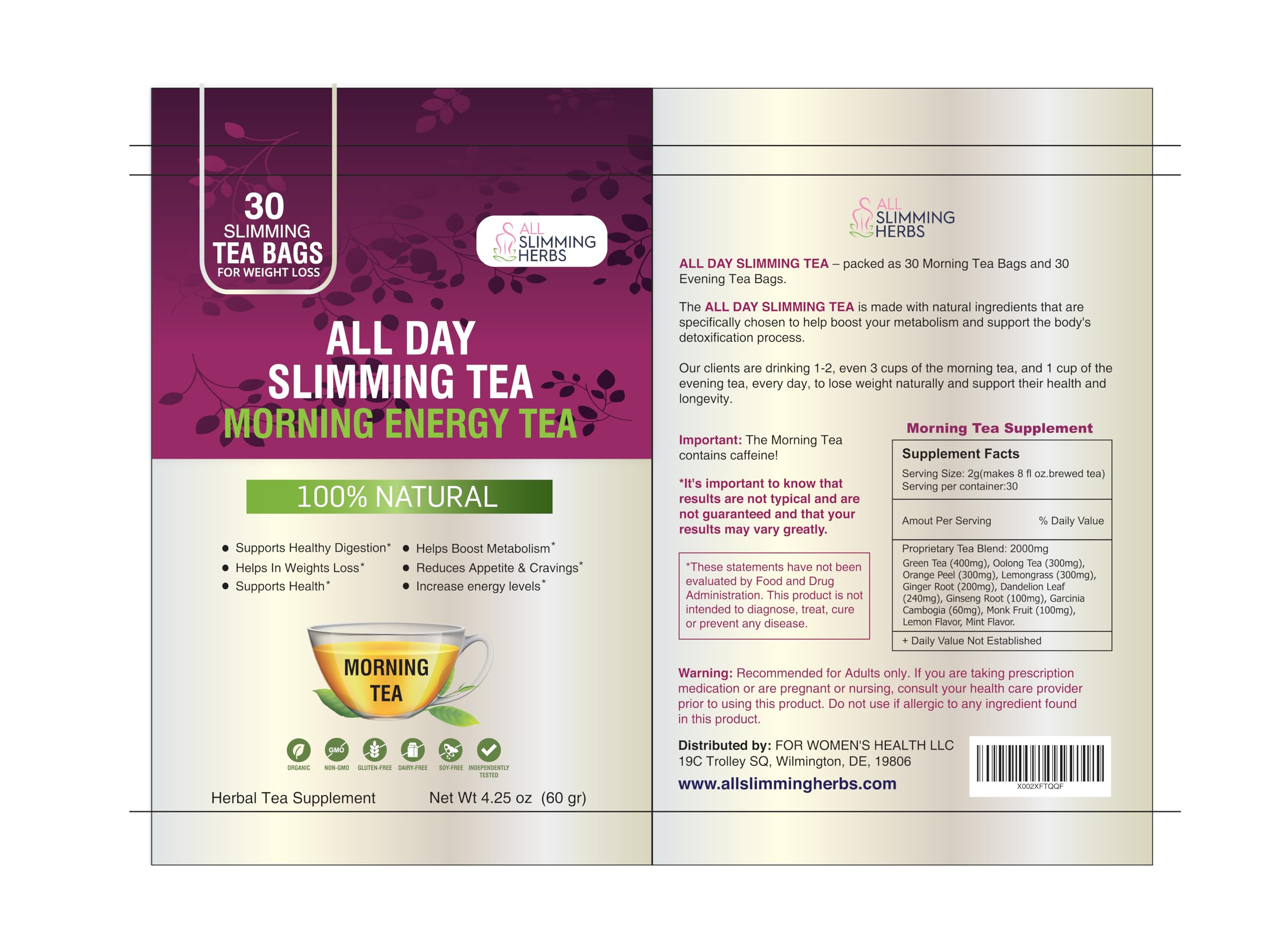 ALL SLIMMING HERBS Daytime Tea ingredients blend shown for nourishment