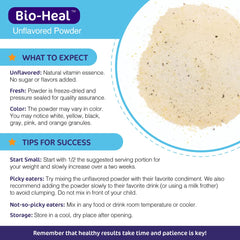 Bio-Heal Probiotic kid serving option shown on the label for kids.