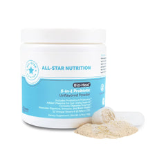 All-Star Nutrition Bio-Heal Probiotic tub front label promotes daily gut health.