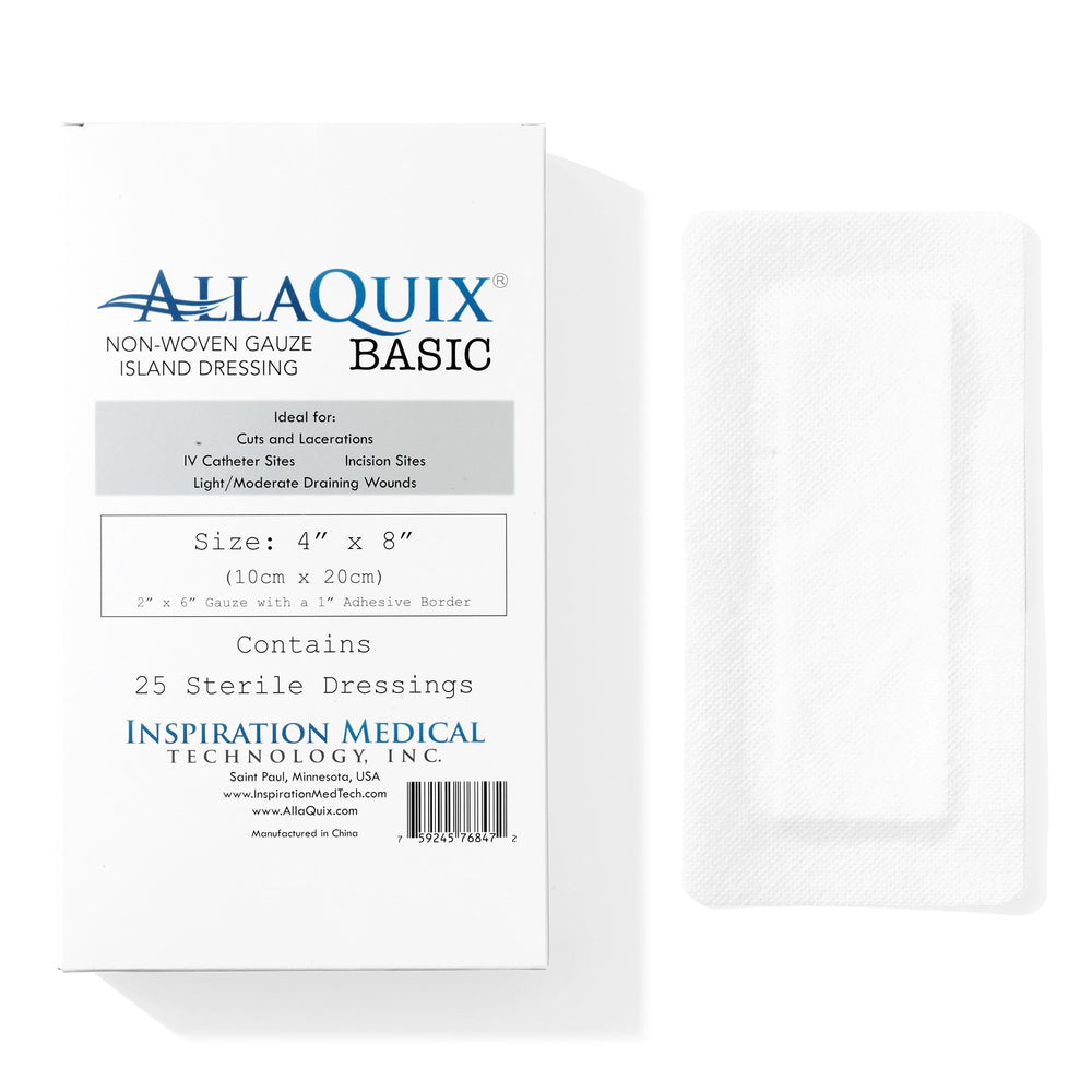AllaQuix Basic sterile gauze island dressing full view with adhesive border