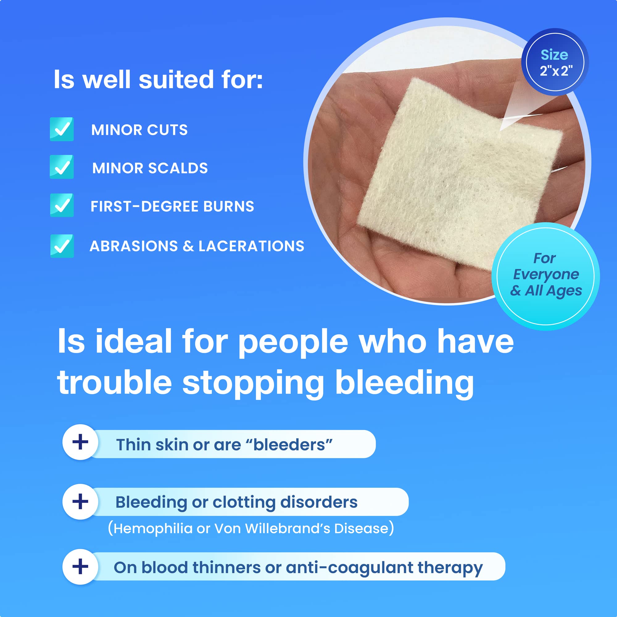Graphic showing AllaQuix fast clotting action on a wound.
