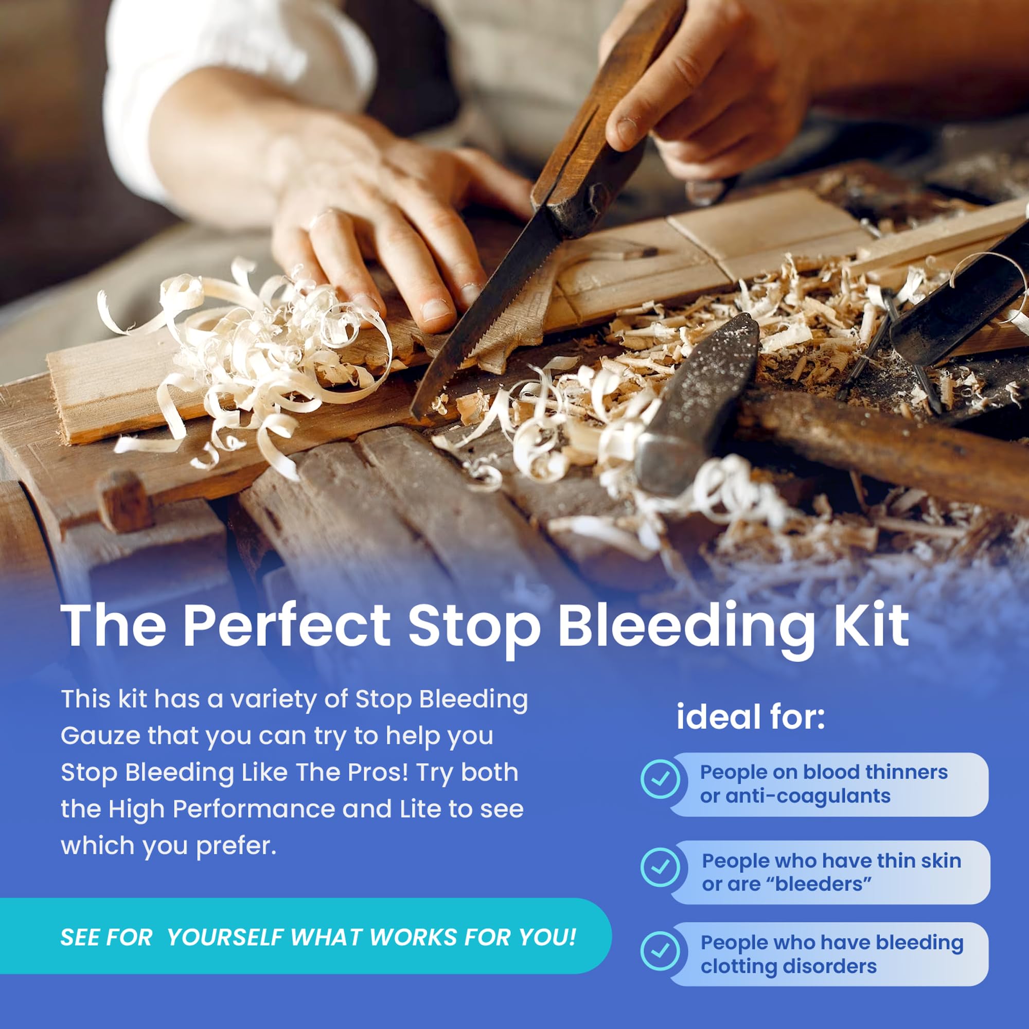 AllaQuix Stop Bleeding Kit front view shows all-in-one solution.