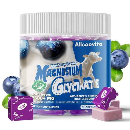 Allcoovita gomitas magnesio glicinato arándano, envase práctico para uso diario.