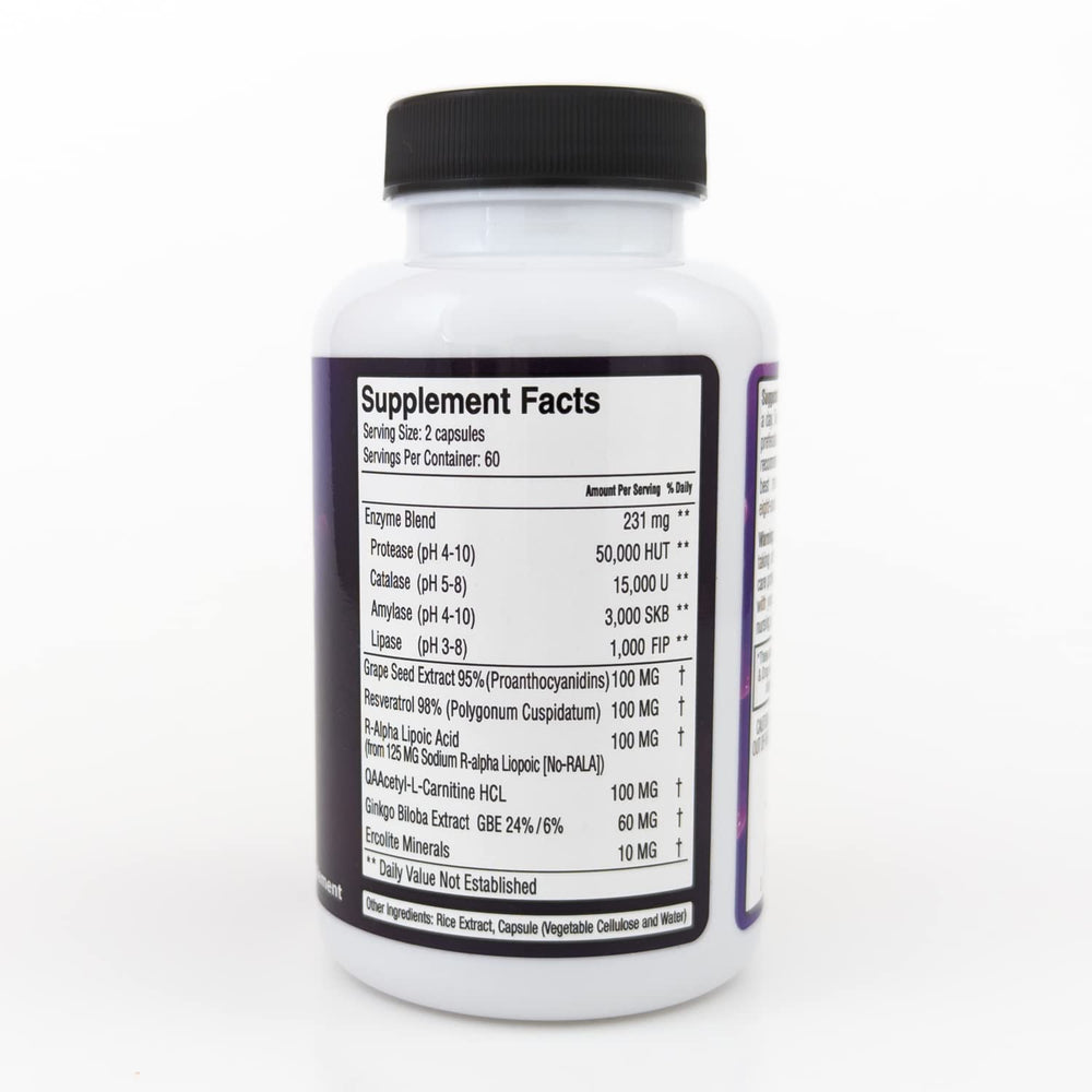 Allegany Nutrition Daily Antioxidant Enzyme bottle highlights grape seed antioxidant support.