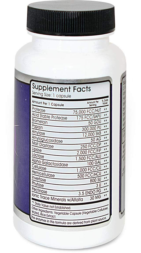 Allegany Nutrition MF90 Digestive Enzymes capsules on a tray ready after meals.